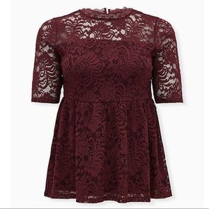 Torrid BURGUNDY PURPLE LACE BABYDOLL TOP